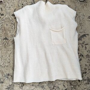 Cream Knit Sleeveless Sweater Vest with Pocket
